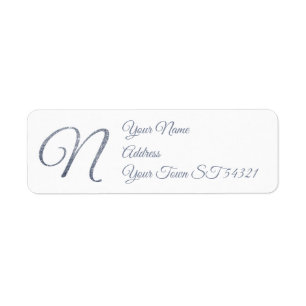 Elegant Silver Glitter Monogram N Personalized Label