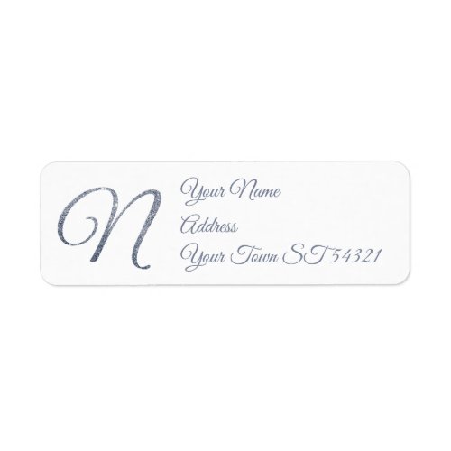 Elegant Silver Glitter Monogram N Personalized Label