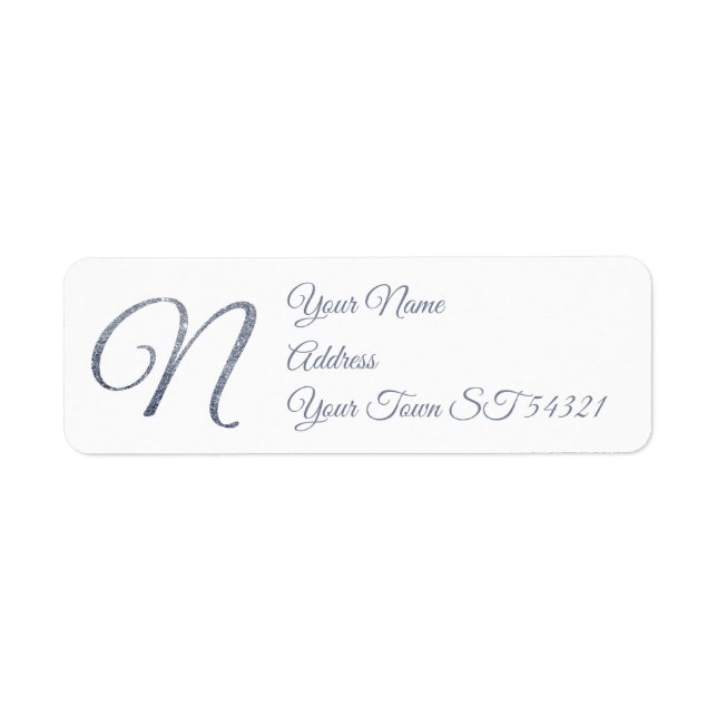 Elegant Silver Glitter Monogram N Personalized   Label (Front)