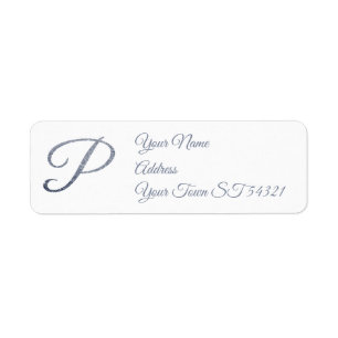 Elegant Silver Glitter Monogram P Personalized Label