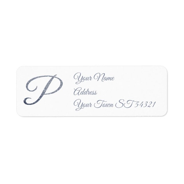 Elegant Silver Glitter Monogram P Personalized     Label (Front)