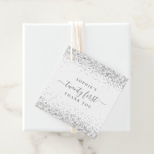 Elegant Silver Glitter Name Twenty First Thank You Favor Tags