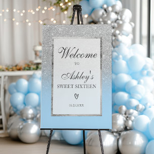 Elegant Silver glitter ombre Blue Sweet 16 Welcome Foam Board