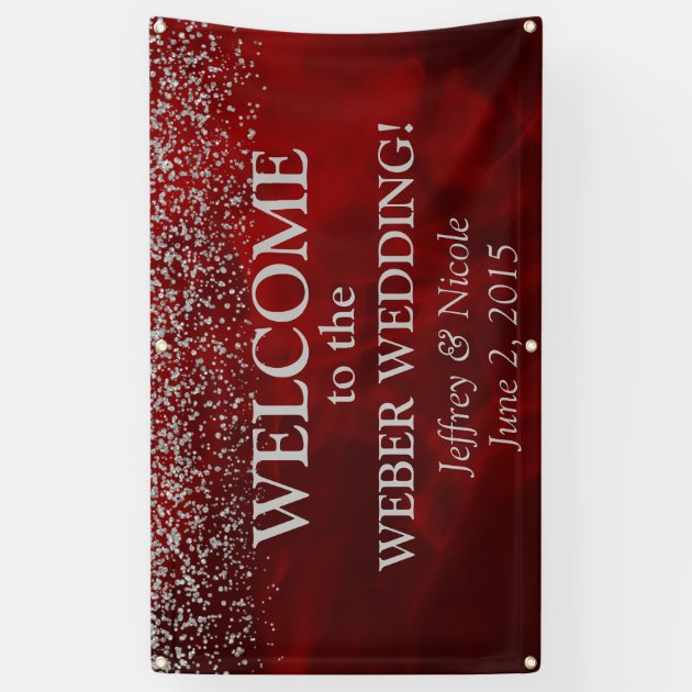 Elegant Silver Glitter On Red Wedding Banner