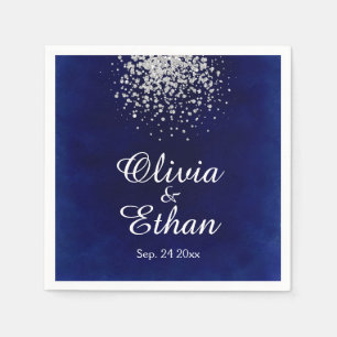 Elegant Silver Glitter on Royal Blue Napkins