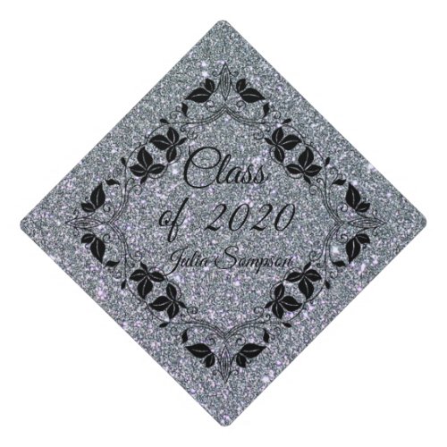 ElegantSilverGlitterOrnamentalPersonalize Graduation Cap Topper