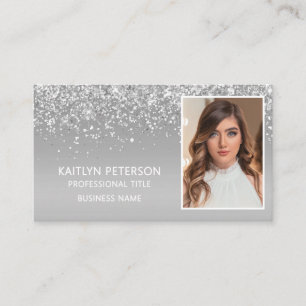 Elegant Silver Glitter Photo QR Code Business Card