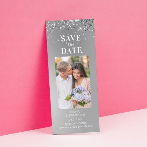 Elegant Silver Glitter Photo Wedding Save The Date