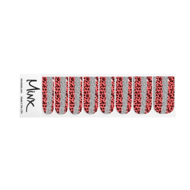 Elegant Silver Glitter Pink Leopard Print Classy Minx Nail Art (Right Hand)