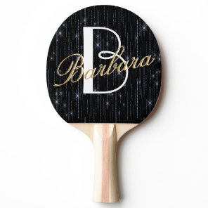 Elegant Silver Glitter Plus Custom Monogram Name   Ping Pong Paddle