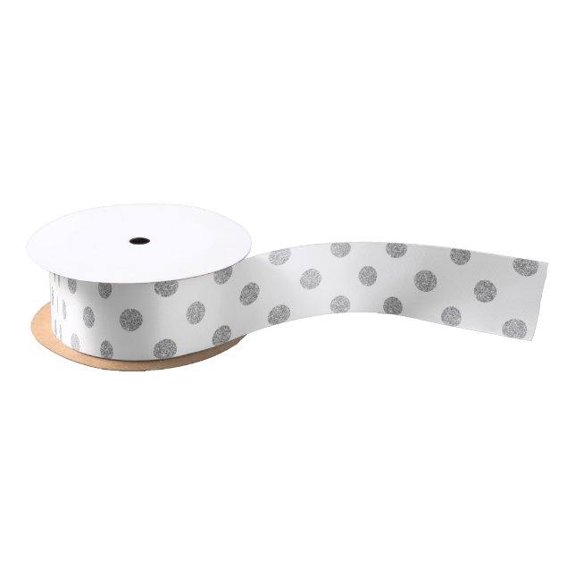 Elegant Silver Glitter Polka Dots Pattern Satin Ribbon (Spool)