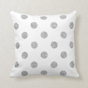 Elegant Silver Glitter Polka Dots Pattern Throw Pillow
