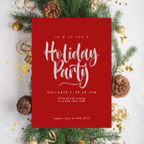 Elegant Silver Glitter Red Holiday Party Invitation