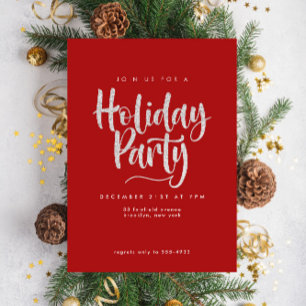 Elegant Silver Glitter Red Holiday Party Invitation