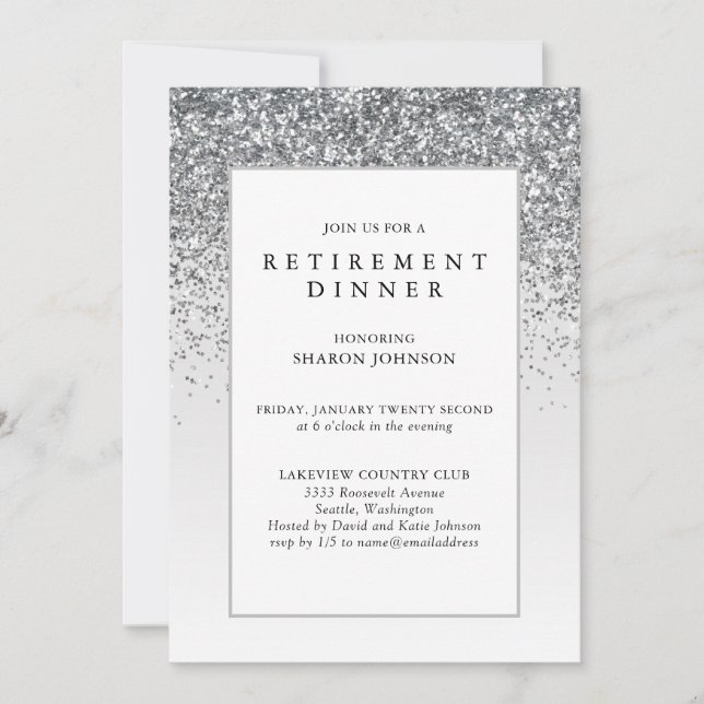 Elegant Silver Glitter Retirement Party Invitation (Front)