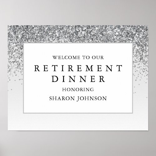 Elegant Silver Glitter Retirement Party Welcome