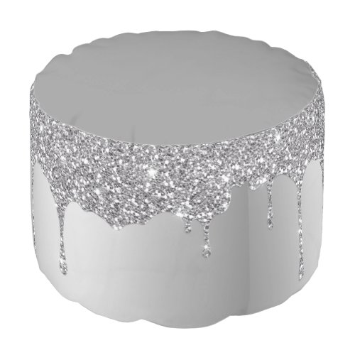 Elegant Silver Glitter  round Pouf