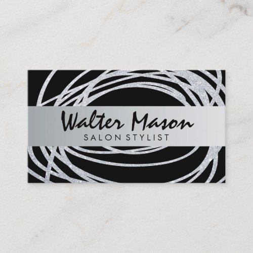 Elegant Silver Glitter Scribble Business Card