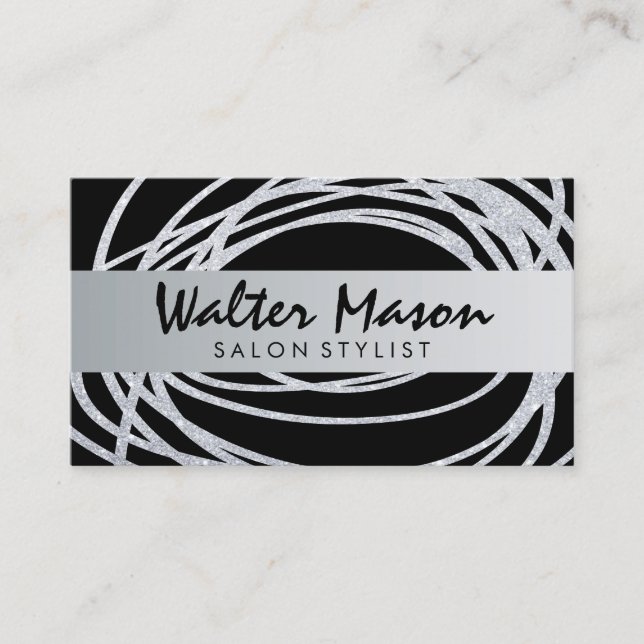 Elegant Silver Glitter Scribble Business Card (Front)