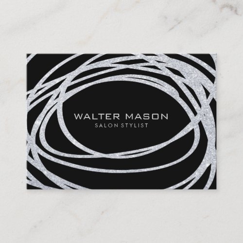 Elegant Silver Glitter Scribble Business Card