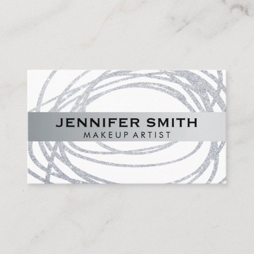 Elegant Silver Glitter Scribble Business Card