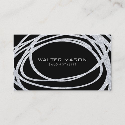 Elegant Silver Glitter Scribble Business Card