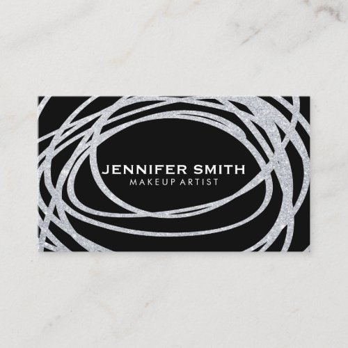 Elegant Silver Glitter Scribble Business Card