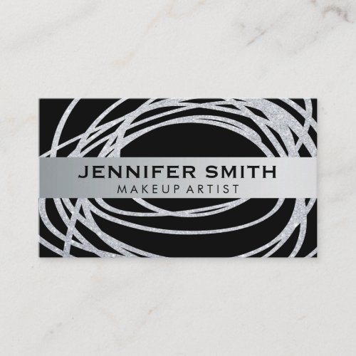 Elegant Silver Glitter Scribble Business Card