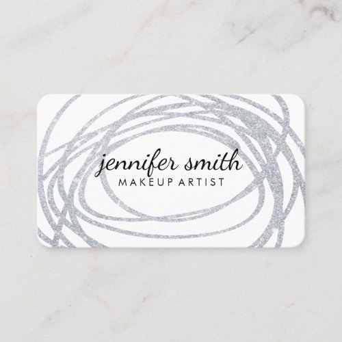 Elegant Silver Glitter Scribble Business Card