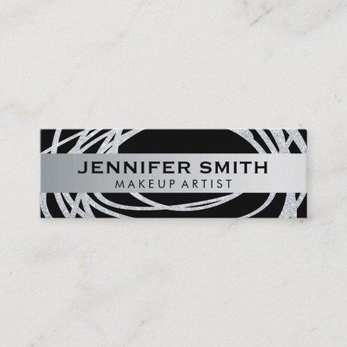 Elegant Silver Glitter Scribble Mini Business Card