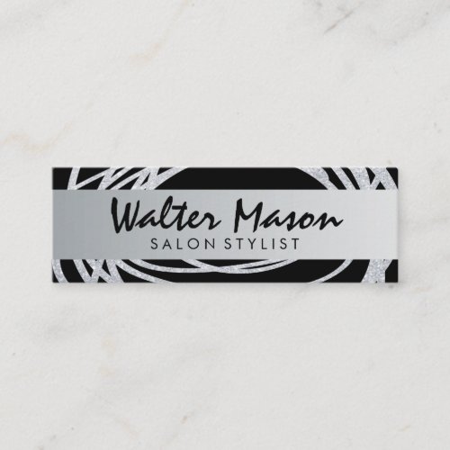 Elegant Silver Glitter Scribble Mini Business Card