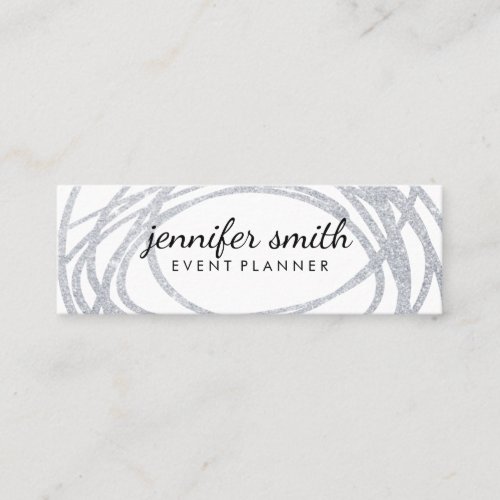 Elegant Silver Glitter Scribble Mini Business Card