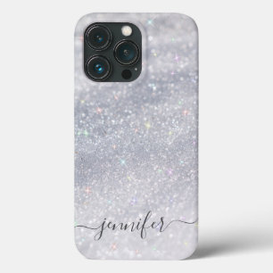 Elegant Silver Glitter Script Custom Name iPhone 13 Pro Case