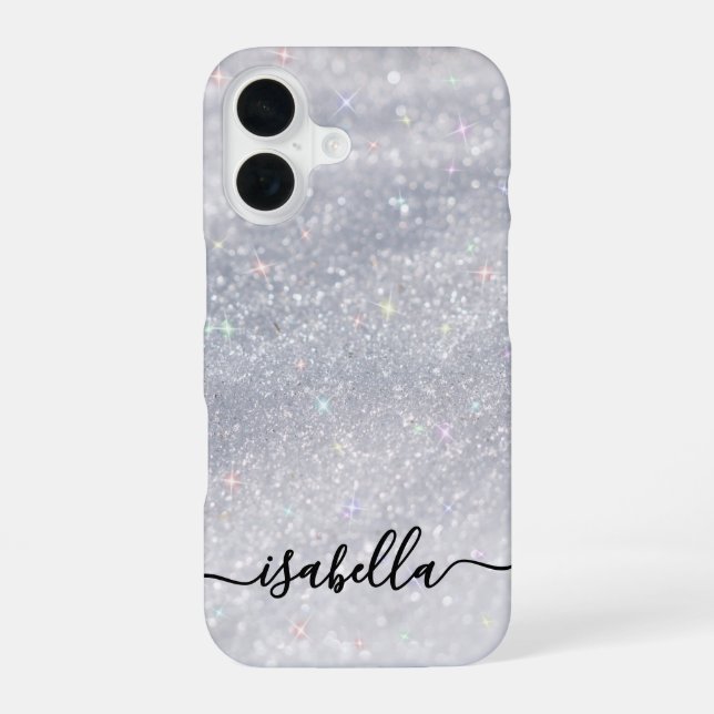 Elegant Silver Glitter Script | Custom Name Iphone Case (Back)