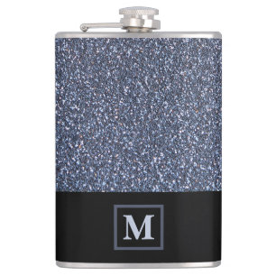 Elegant Silver Glitter Simulated Monogram Gift Men Flask