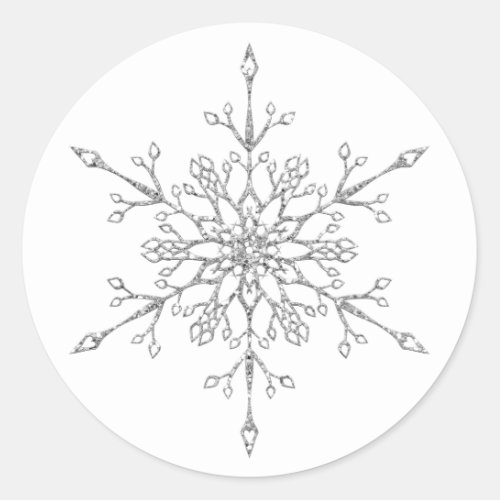 Elegant Silver Glitter Snowflake Christmas Classic Round Sticker