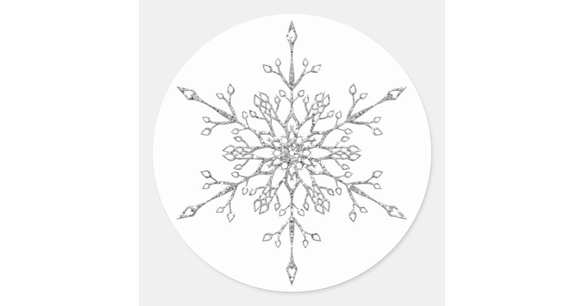 Elegant Silver Glitter Snowflake Christmas Classic Round Sticker | Zazzle