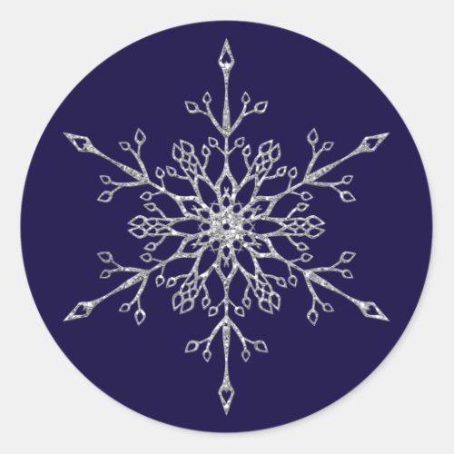 Elegant Silver Glitter Snowflake Christmas Holiday Classic Round Sticker