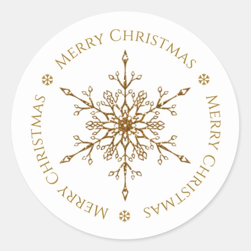 Elegant Silver Glitter Snowflake Merry Christmas Classic Round Sticker