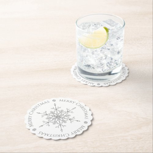 Elegant Silver Glitter Snowflake Merry Christmas Paper Coaster