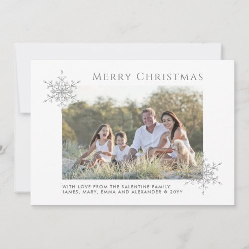 Elegant Silver Glitter Snowflakes Christmas Photo Holiday Card