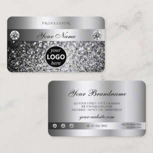 Elegant Silver Glitter Sparkle Jewels Logo Quality Business Card