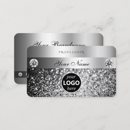 Elegant Silver Glitter Sparkle Jewels Logo Quality Business Card