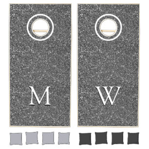 Elegant SILVER Glitter Sparkle MONOGRAM Cornhole Set