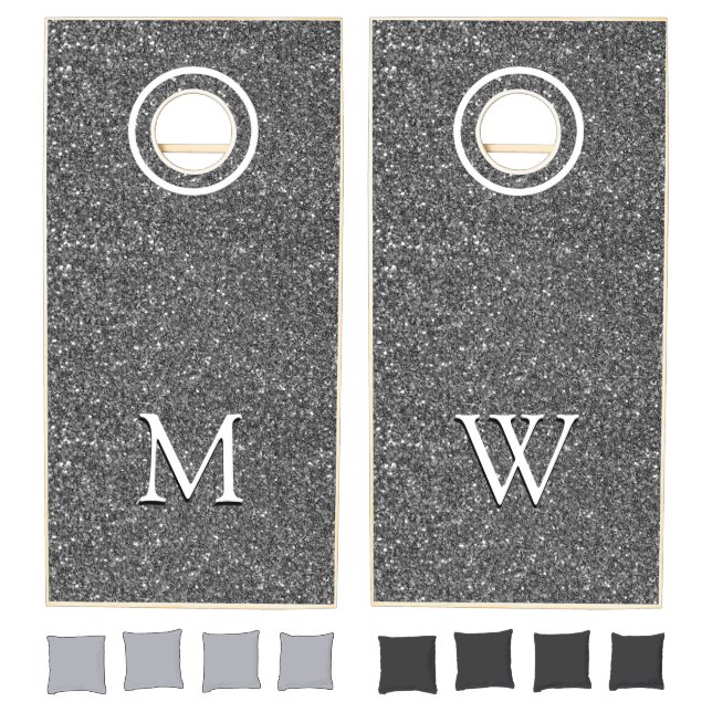 Elegant SILVER Glitter Sparkle MONOGRAM Cornhole Set (Set)