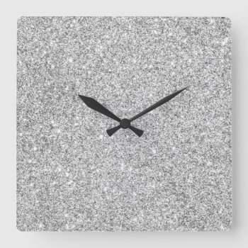 Elegant Silver Glitter Square Wall Clock by allpattern at Zazzle