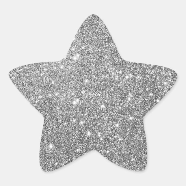 Elegant Silver Glitter Star Sticker (Front)