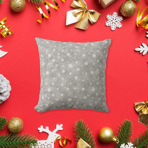 Elegant Silver Glitter Stars Snowflakes Throw Pillow