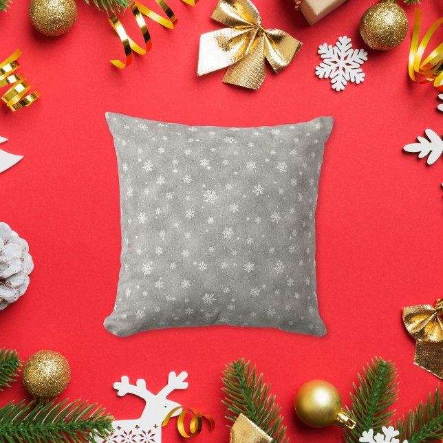 Elegant Silver Glitter Stars Snowflakes Throw Pillow (Creator Uploaded)