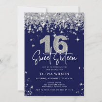 Elegant Silver Glitter Sweet Sixteen Birthday  Invitation